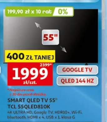 SMART QLED TV 55" TCL 55QLED810K 4K ULTRA HD Google TV HDR10+ Wi-Fi bluetooth HDMI x 4 USB x 1 klasa G