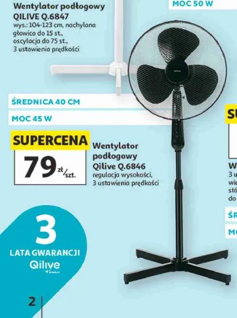 Wentylator podłogowy Qilive Q.6846 średnica 40cm moc 45W regulacja wysokości 3 ustawienia prędkości