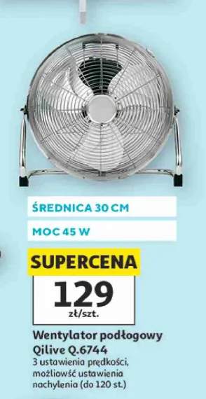 Wentylator podłogowy Qilive Q.6744 średnica 30cm moc 45W 3 ustawienia prędkości możliwość ustawienia nachylenia do 120 st.