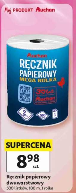 Ręcznik papierowy dwuwarstwowy Auchan 500 listków 100m