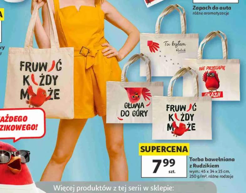 Torba bawełniana z Rudzikiem 45x34x15cm 250g/m2