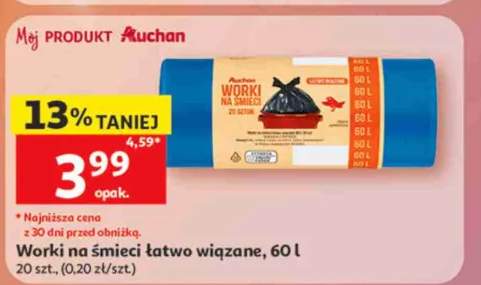 Worki na śmieci łatwo wiązane Auchan 60l