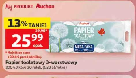 Papier toaletowy 3-warstwowy Auchan