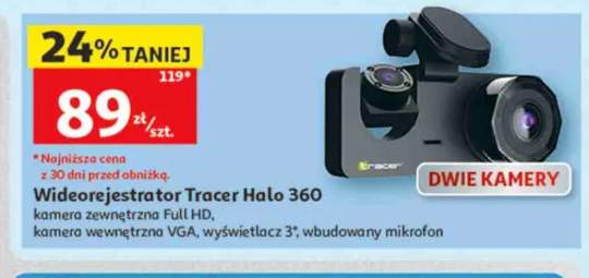 Wideorejestrator Tracer Halo 360 kamera zewnętrzna Full HD kamera wewnętrzna VGA wyświetlacz 3" wbudowany mikrofon