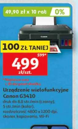 Urządzenie wielofunkcyjne Canon G3410 druk do 8,8 str./min (czarny) 5 str./min (kolor) rozdzielczość 4800x1200 dpi skaner kopiowanie Wi-Fi