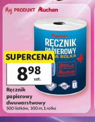 Ręcznik papierowy dwuwarstwowy mega rolka Auchan 500 listków 100m