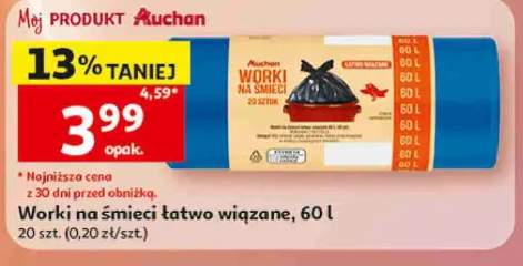Worki na śmieci łatwo wiązane Auchan 60l