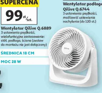 Wentylator Qilive Q.6889 średnica 18cm moc 28W 3 ustawienia prędkości wielofunkcyjne zastosowanie stół podłoga ściana