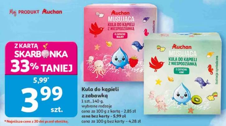 Kula do kąpieli z zabawką Auchan o zapachu maliny