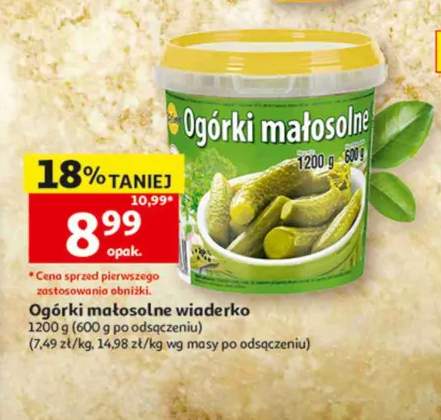 Ogórki małosolne wiaderko Auchan 600g po odsączeniu