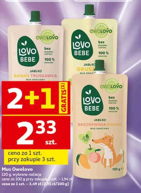 Mus Owolovo Lovo Bebe jabłko banan truskawka