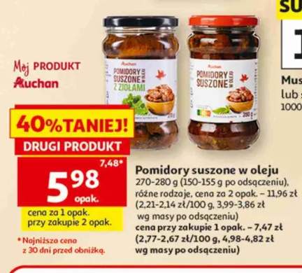 Pomidory suszone w oleju Auchan 270-280g