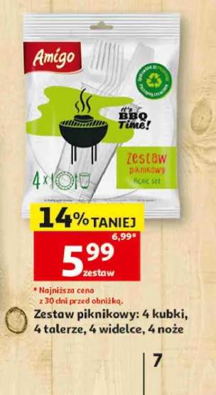 Zestaw piknikowy Amigo 4 kubki, 4 talerze, 4 widelce, 4 noże