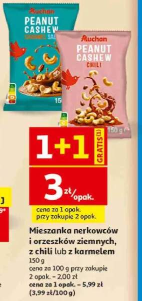 Mieszanka nerkowców i orzeszków ziemnych z chili Auchan