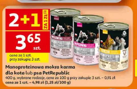 Monoproteinowa mokra karma dla kota lub psa PetRepublic z wołowiną