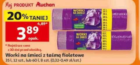 Worki na śmieci z taśmą fioletowe 35l