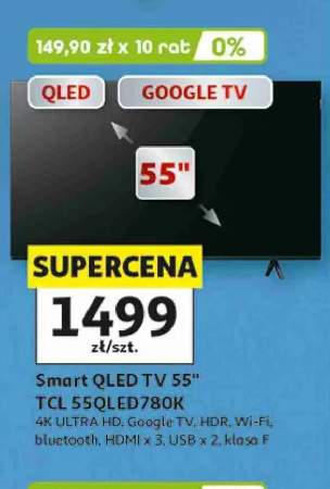 Smart QLED TV 55" TCL 55QLED780K 4K ULTRA HD Google TV HDR Wi-Fi bluetooth HDMI x 3 USB x 2 klasa F