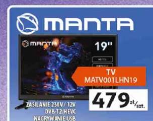Telewizor Manta TV MATV001LHN19 19" zasilanie 230V / 12V DVB-T2/HEVC nagrywanie USB