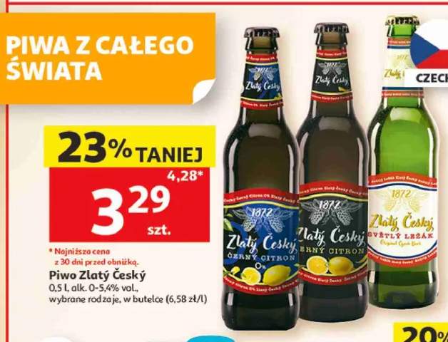 Piwo bezalkoholowe Zlatý Český Černý Citron