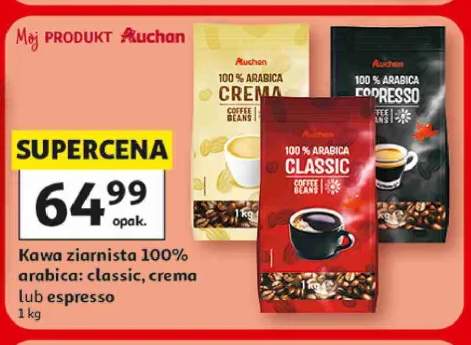 Kawa ziarnista 100% Arabica Auchan Crema +2 warianty