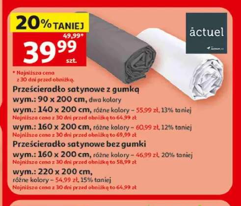 Prześcieradło satynowe z gumką Actuel 90x200 cm +4 warianty