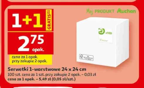 Serwetki 1-warstwowe Moj PRODUKT Auchan 24x24 cm