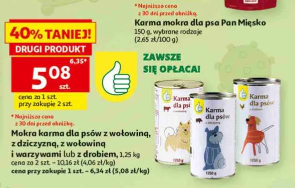 Mokra karma dla psów Auchan z wołowiną +3 warianty