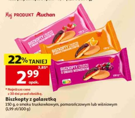 Biszkopty z galaretką o smaku truskawkowym Auchan +2 warianty