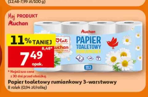 Papier toaletowy rumiankowy 3-warstwowy Auchan 8-pak