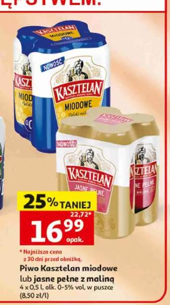 Piwo smakowe Kasztelan Miodowe 4-pak 500 ml +1 wariant