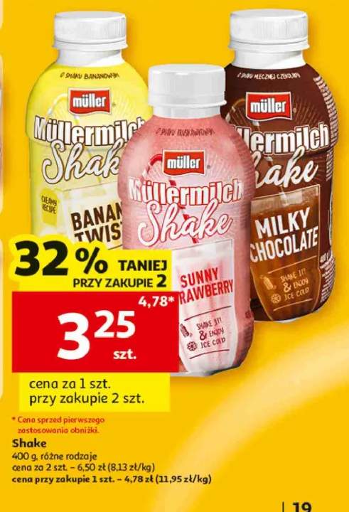 Napój mleczny Shake bananowy Müller +2 warianty