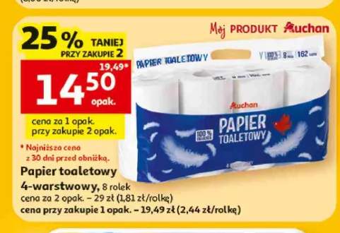 Papier toaletowy 4-warstwowy Auchan