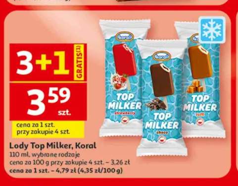 Lody Top Milker truskawkowe Koral +2 warianty