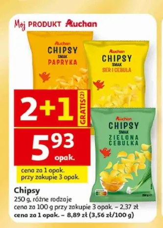 Chipsy o smaku papryki Auchan +2 warianty