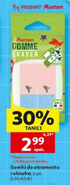 Gumki do atramentu i ołówka Auchan