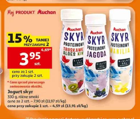 Jogurt skyr proteinowy Auchan truskawka +2 warianty